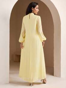 Veilorie Robe longue élégante à manches longues et taille cintrée, couleur unie pour femmes
