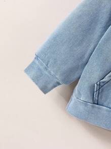 Young Boys Thickened Hoodie Thermal Lined Casual Fashion Denim Pullover Sweatshirt For Autumn & Winter - Light Wash - View 5