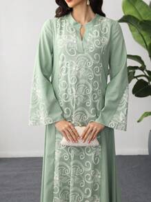 SHEIN Lacomfia Geborduurde patchworkjurk voor dames in Arabische stijl, lente/zomer