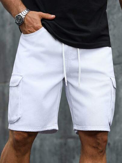 Manfinity Homme 男士纯色抽绳腰口袋休闲时尚牛仔短裤