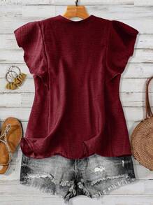 Linhara Plus Size Women's Plus Size Casual Vacation Shirt With Button Decoration - Red - View 2