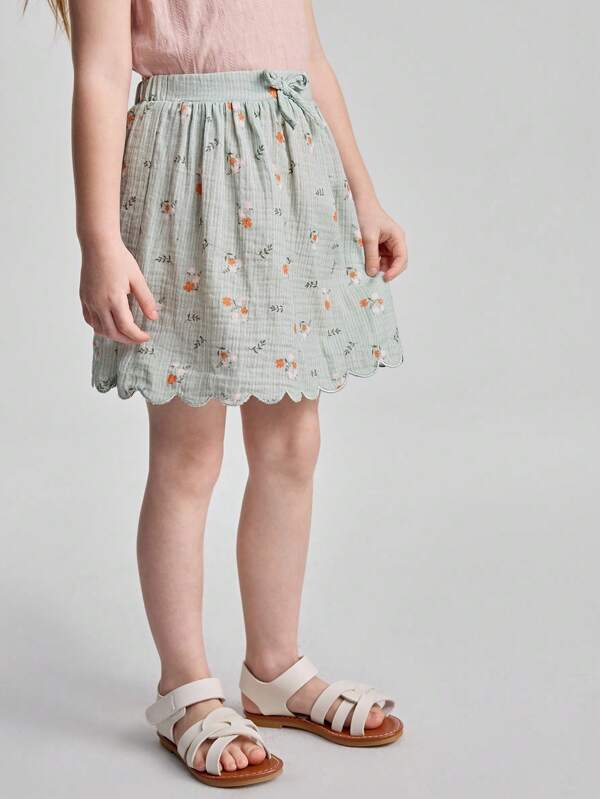 Ontre Young Girl Ditsy Floral Casual Loose Drawstring Waist Skirt
