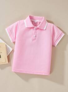 SHEIN Casuvi Kids 男小童拼接邊POLO衫