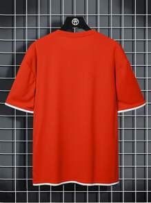 Manfinity Dauomo Men's Casual Round Neck Short Sleeve T-Shirt With Contrast Trim, Summer - Red - View 2