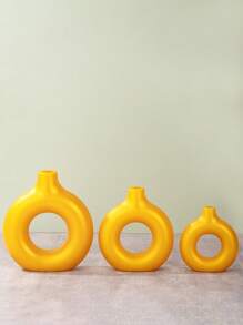 SHEIN 1 pezzo Vaso da fiori circolare in plastica gialla a forma di ciambella, Vasi modulari, Vasi in plastica, Stile minimalista boho, Centrotavola decorativo per soggiorno, camera da letto, ufficio, matrimonio, festa, decorazione per la casa, Vaso da fiori, Centrotavola, Decorazione da tavolo, Regali per compleanni e lauree
