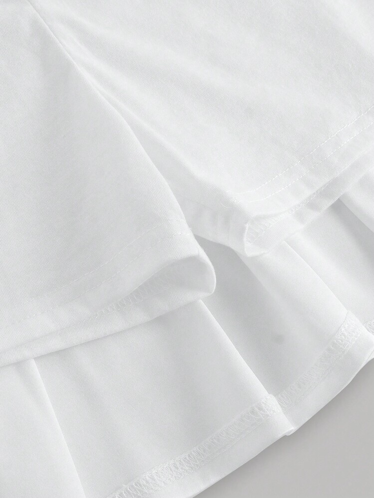 Elegant White Spaghetti Strap Sleeveless Tween Girls Formal Dress With Flared Short Hem. Perfect Party Gown With A Charming Front Bow Detail For Flower Girl & Special Occasions. - White - View 6