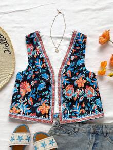 Soleia 女式度假彩色印花V领纽扣前短款上衣 - 彩色 - 查看 4