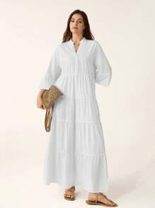 SHEIN LUNE Plus-Size Ladies Long Long Sleeves Mothers Day For Formal Occasions Wearing Flanged Fringe Pendant Chinese Style Urban Retro Dress - White - View 5