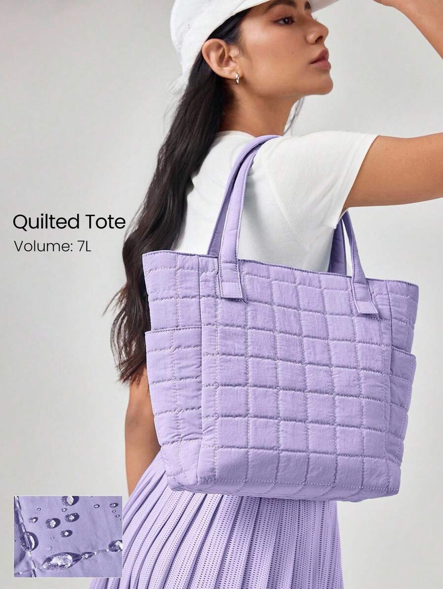 GLOWMODE 7升防水Make It绗缝双手柄手提包，带多个口袋，日常休闲 - 淡紫色 - 查看 1