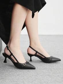 CUCCOO BIZCHIC 女士尖头小猫跟黑色后带舒适百搭日常通勤办公室女士高跟穆勒鞋 - 黑色 - 查看 5