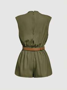 SHEIN MOD 高领纯色口袋连体裤（配腰带）