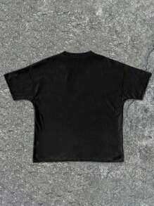 SHEIN 青少年男孩经典休闲酷炫图案 T 恤，带舌头星星眼镜，儿童印花和“RICH SOON”文字设计，圆领短袖，适合夏季 - 彩色 - 查看 4