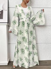 Yasmyna 女式花卉印花喇叭袖阿拉伯风上衣外套 - 綠色 - 查看 7