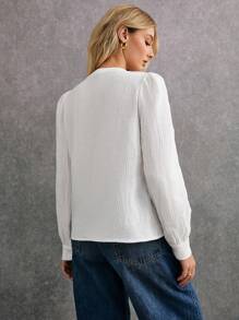 Poéselle 女士度假植物刺绣单排扣长袖休闲衬衫