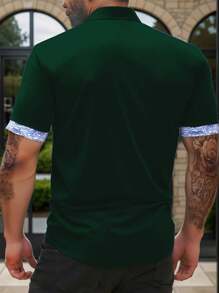 Manfinity Homme Camisa informal de talla grande para hombres, con bloque de color y parches, para el verano