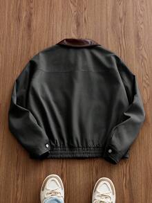 EASEVO Plus Size Men Colorblock Collar Jacket, Casual Wear For Spring And Autumn, For Fall Winter