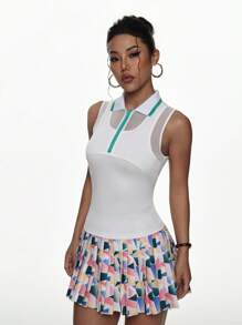 CourtClass 女式修身无袖休闲健身 Polo 衫 - 白色 - 查看 6