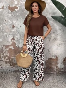 EMERY ROSE Bộ đồ liền thân in họa tiết hoa mùa hè dành cho nữ 2 món, thích hợp cho kỳ nghỉ - Nhiều màu - Xem 6