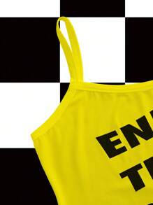 Y2Kool Maria Clara Maia Camiseta de tirantes casual con estampado de lema para mujer, top de tirantes amarillo de verano para mujer, top corto amarillo para mujer, top de tirantes para mujer, top corto "Termina el latido", top de tirantes divertido para mujer, top de mujer de calle, top de tirantes con estampado gráfico