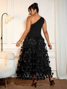 Cravure Plus Size Women's Party Knitted Shoulder Cut Out Floral Top & Double Layer Sheer Maxi Skirt 2 Pieces Set