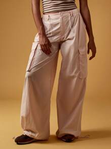 MISSGUIDED 抽绳降落伞工装裤阔腿实用裤可调节腰部休闲度假节日长裤 - 粉色 - 查看 3