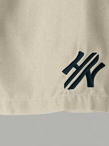 Manfinity Homme 2pcs Men Letter Print Round Neck Short Sleeve T-Shirt & Drawstring Waist Pocket Shorts Set Outfits For Men Summer Men Clothing Outfit