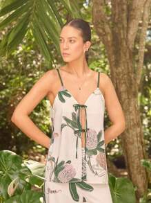 Sunsella Blouse style kimono à imprimé, col en V avec liens. Débardeur d'été pour femmes, vacances et jours de plage