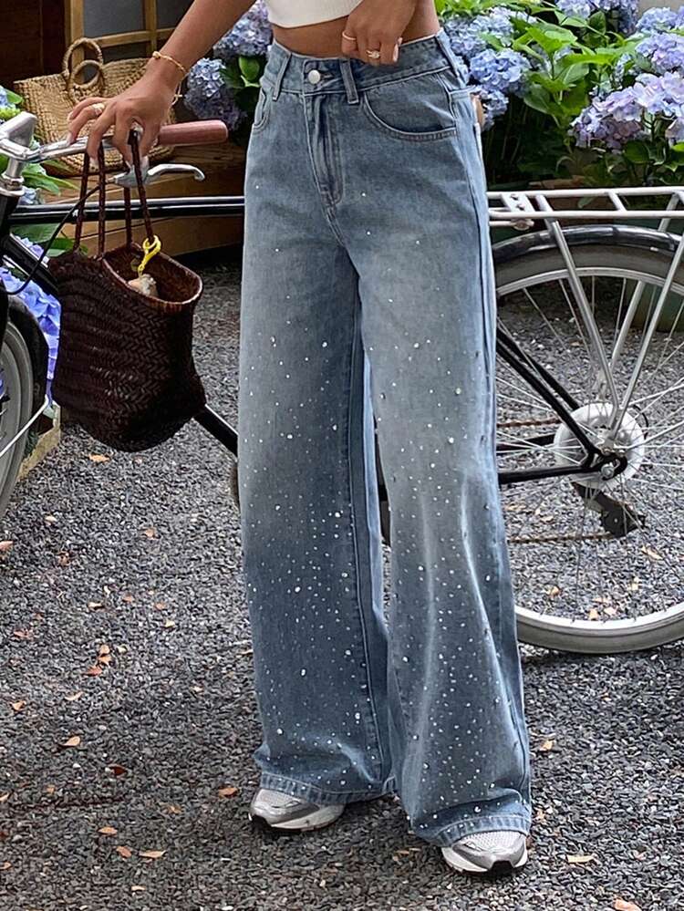 Women's Distressed Letter Pattern Korean Style Fresh Girly Versatile Jeans