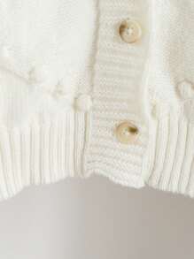 SHEIN Vintaside Kids Girls New Complex Crafted Wavy Ball Knitted Cardigan Long Sleeve Girls Cardigan Sweater Girl Cardigan Sweater Little Girls Button Up Sweater Girls White Cardigan Bobble Knit Cardigan Fall Winter