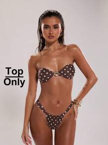 SHEIN BAE Women's Gold Shell Decor Sexy Elegant Retro Halter Mini Swimsuit Top, Summer Holiday Party, Tube Top - Coffee Brown - View 1