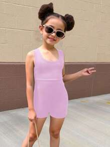 Tuta aderente in maglia a tinta unita per giovani ragazze