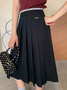 DAZY Women's Solid Color Pleated Casual Korean Style A-Line Skirt Fall Skirts