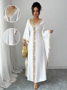 Elenzga 秋季乡村音乐节波西米亚纳什维尔亮片流苏装饰连衣裙 - 米色 - 查看 3