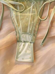 DelicateAllure Frill Trim Tie Front Mesh Lingerie Set  Cozy And Elegant Details - Mint Green - View 8