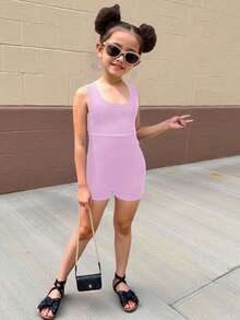 Tuta aderente in maglia a tinta unita per giovani ragazze