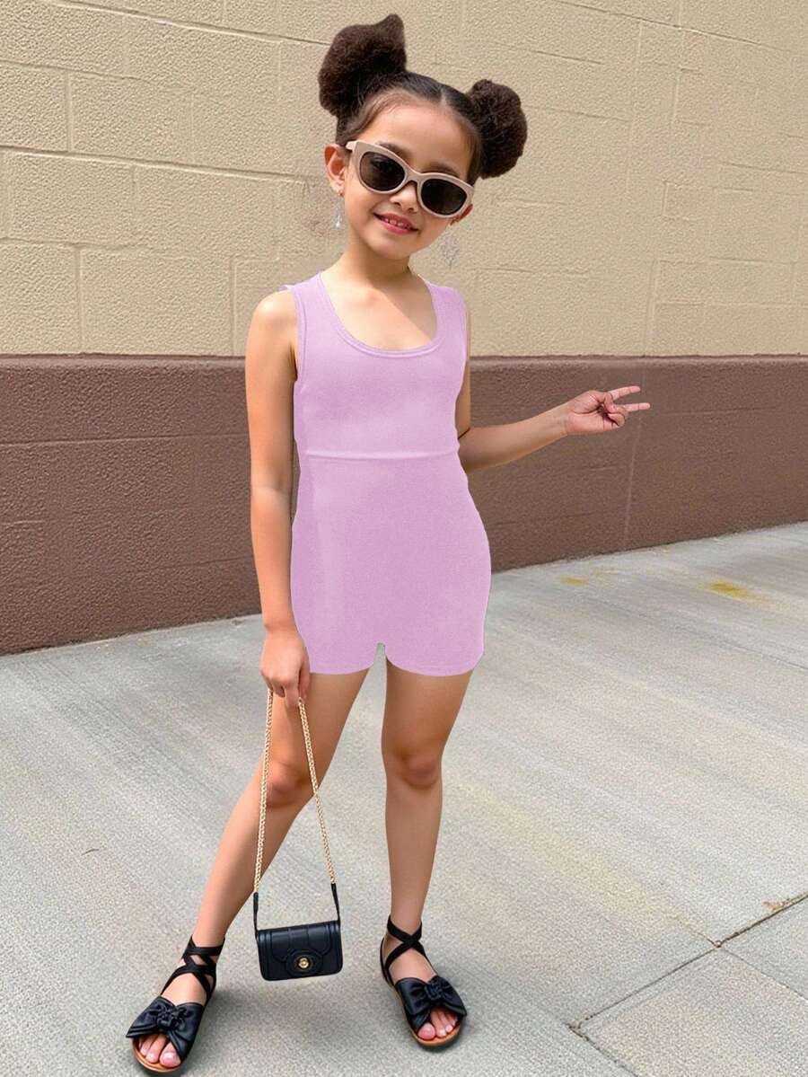 Tuta aderente in maglia a tinta unita per giovani ragazze