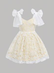Tween Girls' Woven Lace Embroidered V-Neck Fitted Elegant Strap Dress - White - View 1