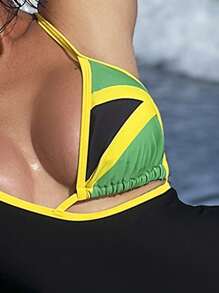 Swim SXY Đồ bơi một mảnh viền màu tương phản đi biển dành cho nữ - màu đen - Xem 3