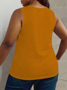 SHEIN LUNE Áo ba lỗ cổ tròn họa tiết da báo và chữ cỡ lớn cho nữ - Lạc đà - Xem 2