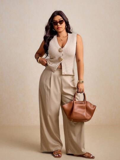 Elaquor Chaqueta sin mangas de talla grande para mujer con hebilla metálica a rayas