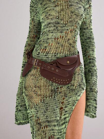 MUSERA Bolso de cintura para mujer, de piel sintética (PU) con hebilla grande y bolsillo, estilo festival, de moda, personalizado, sencillo, versátil, retro, con remaches, vintage, para festival de música, estilo occidental, perfecto para ocasiones de rodeo