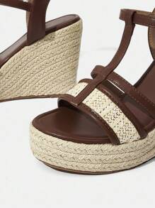 Styleloop Women's Wedge Platform Espadrille Sandals, Comfortable Rope Thick Sole Strap Roman Style Waterproof High Heel Shoes - Mocha Brown - View 4