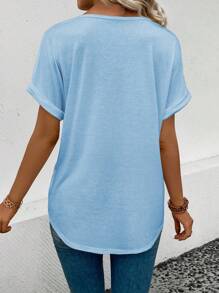 EMERY ROSE 女式 V 领荷叶边袖渐变心形印花休闲 T 恤，百搭春夏季