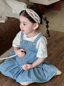 Dazy Kids 韩版女童婴幼儿休闲褶皱牛仔背带连衣裙 - 藍色 - 查看 6