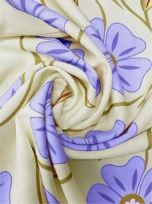EMERY ROSE Áo cánh tay lửng in hoa màu hồng giản dị bằng vải tre cổ tròn tay lửng cho nữ, mùa xuân/hè - Màu xanh lam - Xem 3