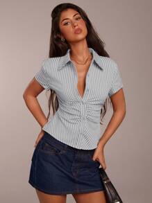SHEIN Forever 21 海滩度假 夏季文艺复兴博览会 乡村音乐会 Y2k 上衣 毕业典礼 外出露背上衣 音乐节 机场 复活节 波西米亚风女式上衣 - 藍色 - 查看 3