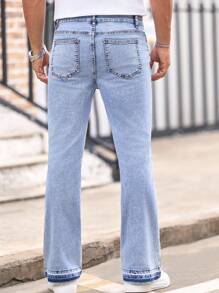 Manfinity VCAY Herren lässige Skinny-Jeans mit ausgefranstem Saum und weitem Bein - Blau - Übersicht 2