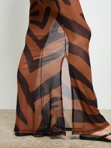 AiiRZ Falda larga tipo ajustado con estampado de tigre para usar en la playa, resorts, fiestas, eventos, clubes, festivales, cruceros y estilo bohemio