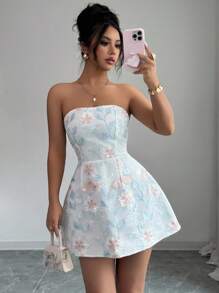 SHEIN LUNE 女士优雅浪漫串珠刺绣花卉图案迷你连衣裙，适合宴会、派对、浪漫约会、花园聚会 - 白色 - 查看 6