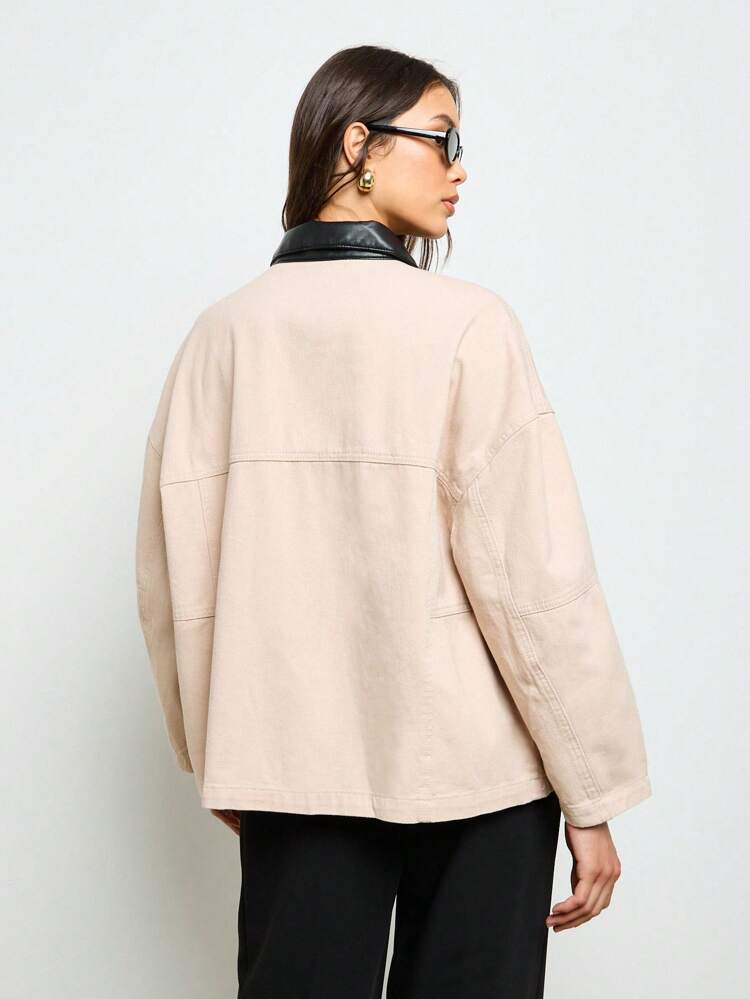 Oversized Utility Work Jacket Contrast Collar Retro Streetwear Casual Modern